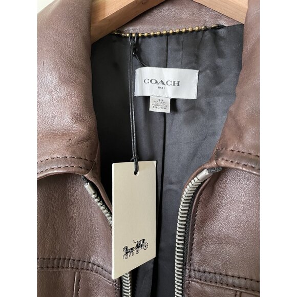 Coach Men's Washed Leather Stinger Moto Jacket Brown SIZE M MSRP $1500.00 - Picture 3 of 12